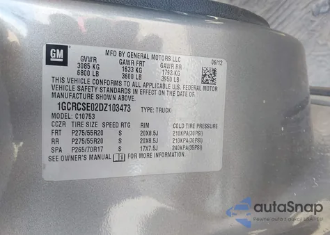 2013 Chevrolet Silverado 1500 Lt from USA, damaged, VIN 1GCRCSE02DZ103473